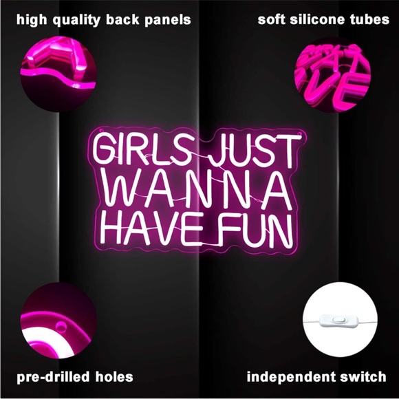 Neon Girls Just Wanna Have Fun Neon Pink LED Light Wall Wedding Party Bday Decor - Picture 6 of 7
